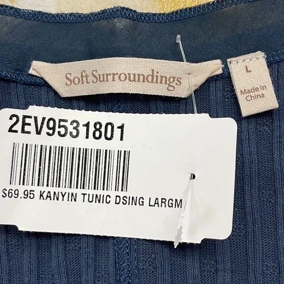 Surroundings Kanyin Gray V-Neck 3/4 Sleeve Stretch Cotton Tunic Top L - Picture 8 of 8